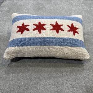 Peking Handicraft Chicago Flag Wool Chinoiserie Hook Throw Pillow Star 12x18